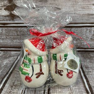 Vintage YOUNGS INC. Christmas Ceramic Snowman Salt Pepper Shakers Set NWT NEW
